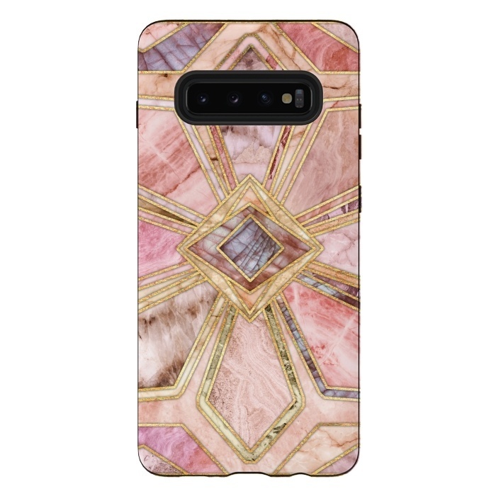 Galaxy S10 plus StrongFit Geometric Gilded Stone Tiles in Blush Pink, Peach and Coral by Micklyn Le Feuvre