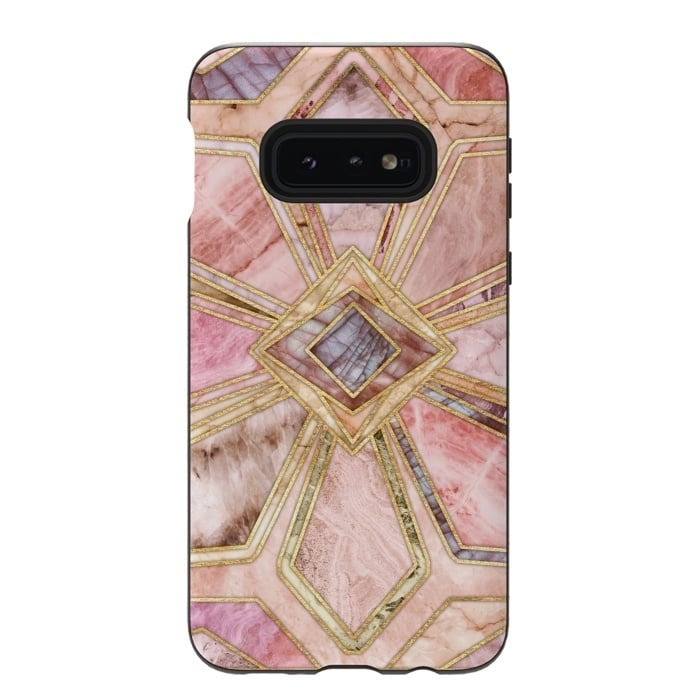 Galaxy S10e StrongFit Geometric Gilded Stone Tiles in Blush Pink, Peach and Coral by Micklyn Le Feuvre