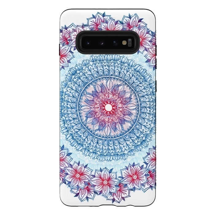Galaxy S10 plus StrongFit Red, White and Blue Floral Mandala by Micklyn Le Feuvre