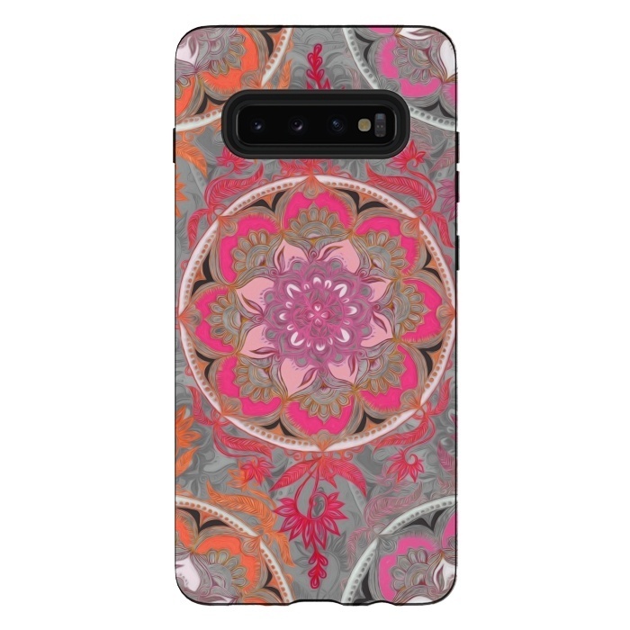 Galaxy S10 plus StrongFit Hot Pink, Magenta and Orange Super Boho Medallions by Micklyn Le Feuvre