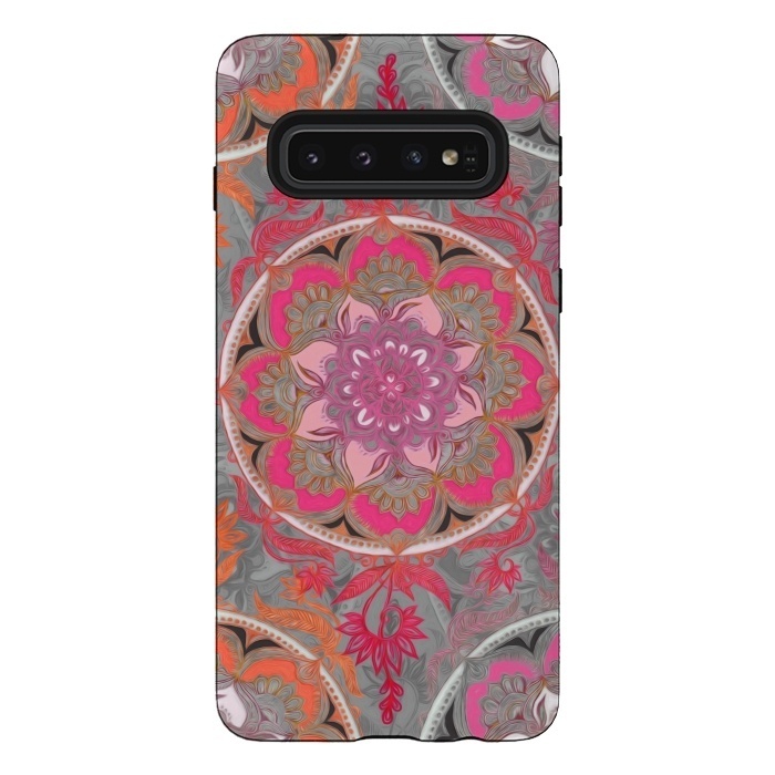 Galaxy S10 StrongFit Hot Pink, Magenta and Orange Super Boho Medallions by Micklyn Le Feuvre