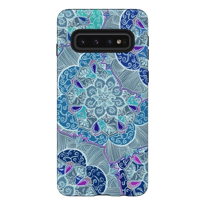 Galaxy S10 StrongFit Fresh Doodle in Teal Blue, Purple and Grey by Micklyn Le Feuvre