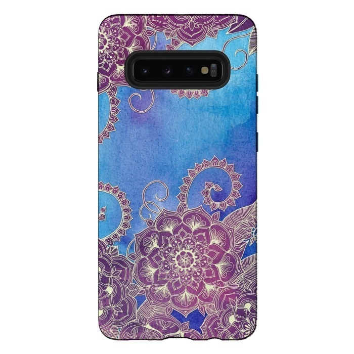 Galaxy S10 plus StrongFit Magnolia & Magenta Floral on Watercolor by Micklyn Le Feuvre