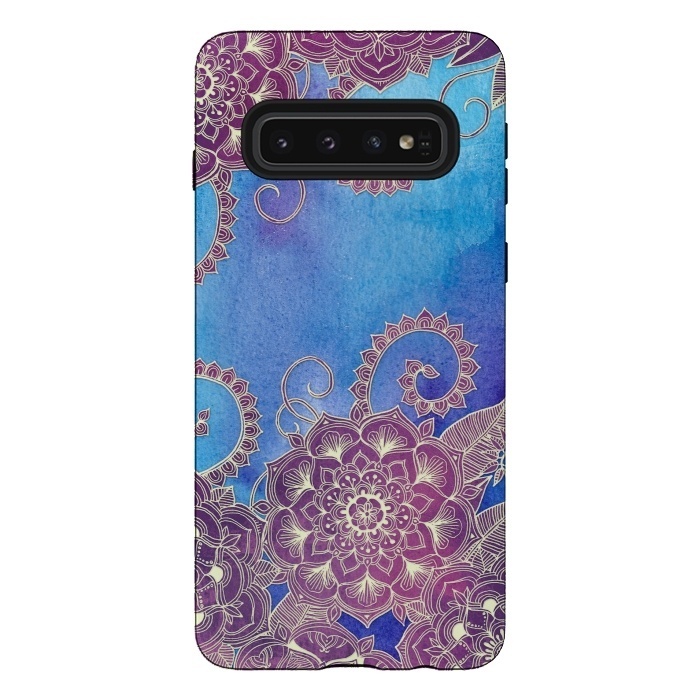 Galaxy S10 StrongFit Magnolia & Magenta Floral on Watercolor by Micklyn Le Feuvre