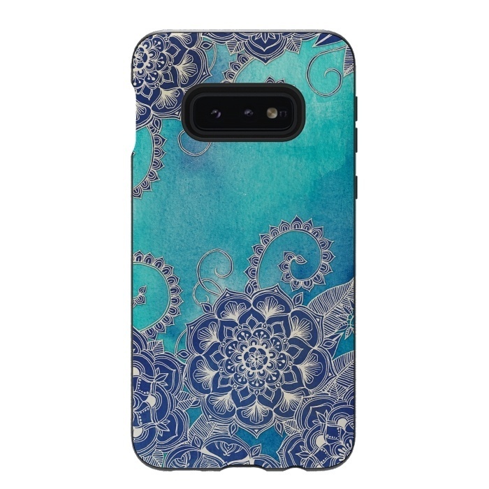 Galaxy S10e StrongFit Mermaid's Garden - Navy & Teal Floral on Watercolor by Micklyn Le Feuvre