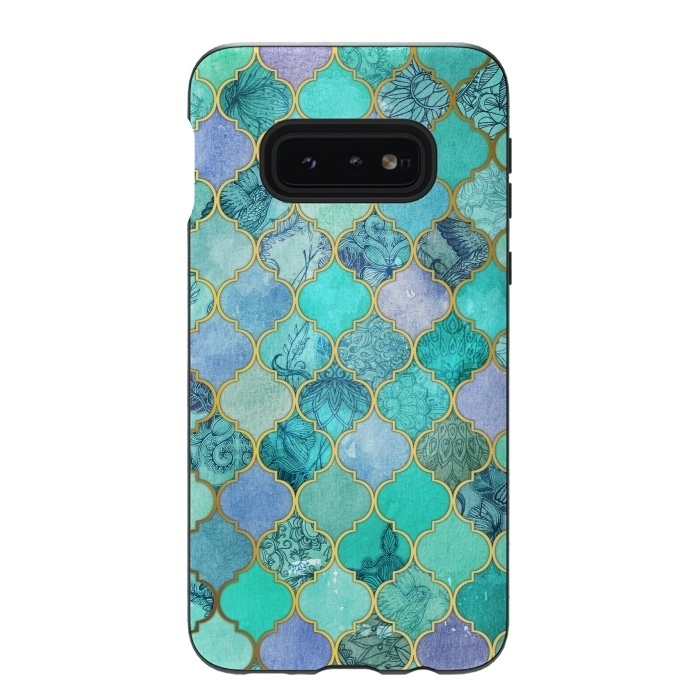 Galaxy S10e StrongFit Cool Jade Icy Mint Decorative Moroccan Tile Pattern by Micklyn Le Feuvre
