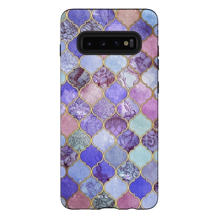 Galaxy S10 plus StrongFit Royal Purple, Mauve & Indigo Decorative Moroccan Tile Pattern by Micklyn Le Feuvre
