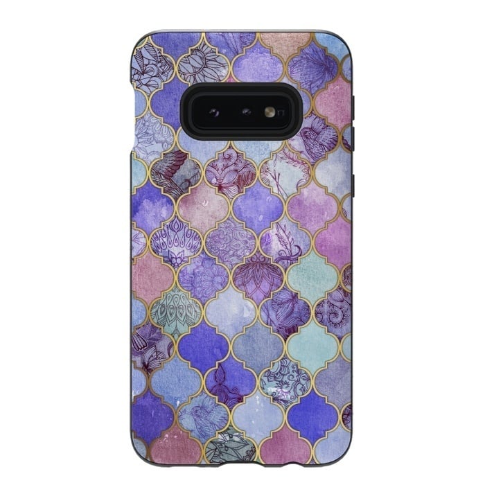Galaxy S10e StrongFit Royal Purple, Mauve & Indigo Decorative Moroccan Tile Pattern by Micklyn Le Feuvre