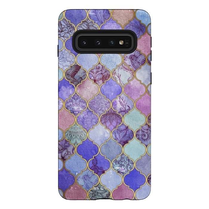 Galaxy S10 StrongFit Royal Purple, Mauve & Indigo Decorative Moroccan Tile Pattern by Micklyn Le Feuvre