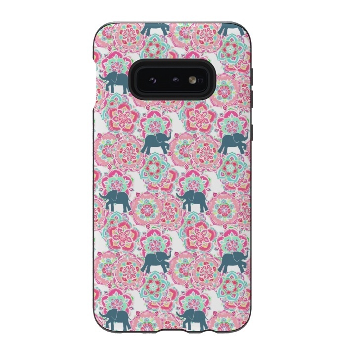Galaxy S10e StrongFit Tiny Elephants in Fields of Flowers by Micklyn Le Feuvre