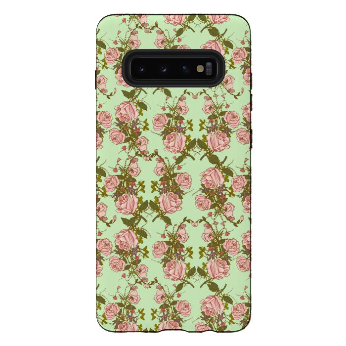 Galaxy S10 plus StrongFit Vintage Rosy Floral by Quirk It Up