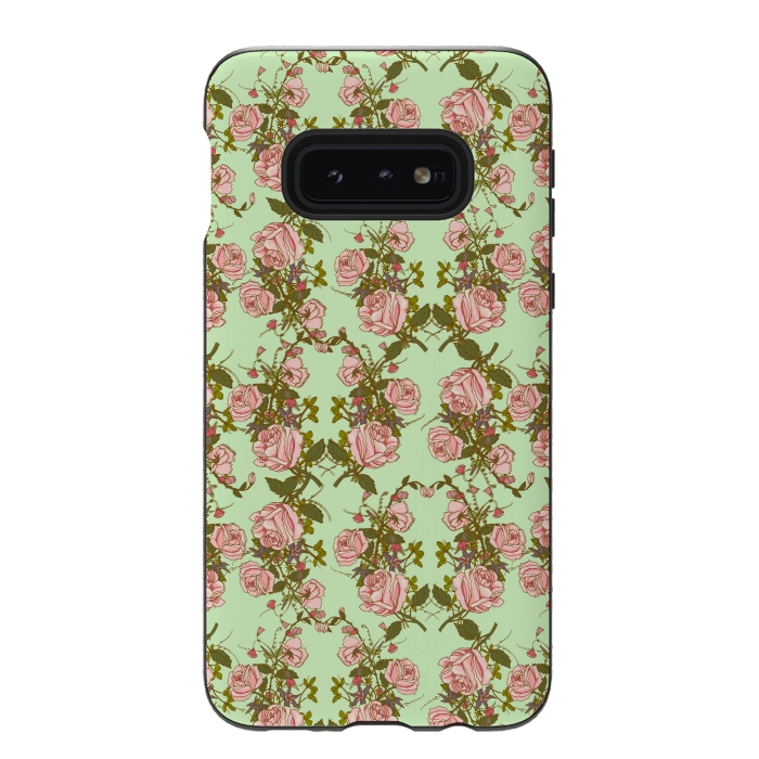 Galaxy S10e StrongFit Vintage Rosy Floral by Quirk It Up