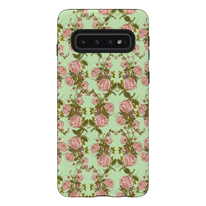 Galaxy S10 StrongFit Vintage Rosy Floral by Quirk It Up