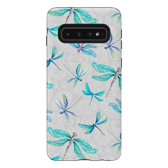 Galaxy S10 StrongFit Dragonflies on Paisley by gingerlique