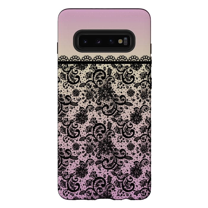 Galaxy S10 plus StrongFit Black lace Purple Ombre by Quirk It Up