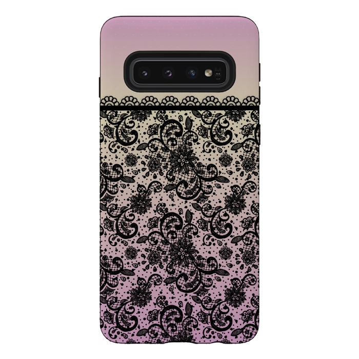 Galaxy S10 StrongFit Black lace Purple Ombre by Quirk It Up