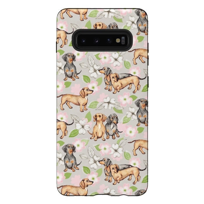Galaxy S10 plus StrongFit Dachshunds and dogwood blossoms by Micklyn Le Feuvre