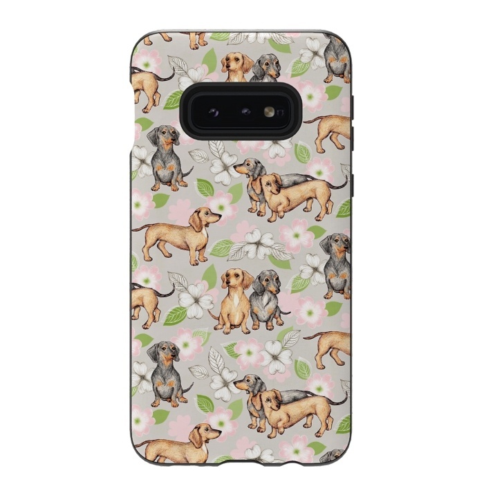 Galaxy S10e StrongFit Dachshunds and dogwood blossoms by Micklyn Le Feuvre