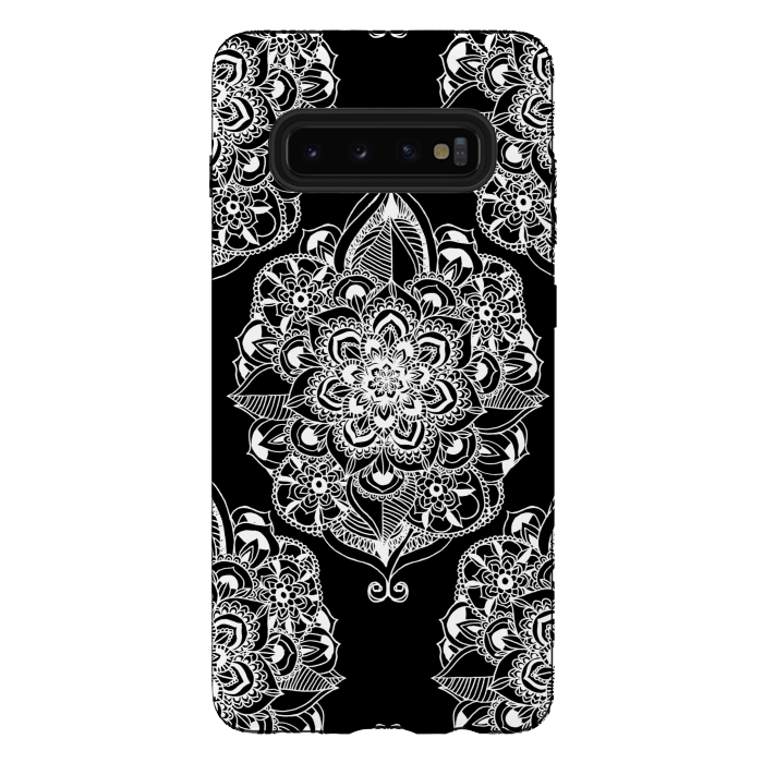 Galaxy S10 plus StrongFit Black & White Graphic Mandala Diamonds by Tangerine-Tane