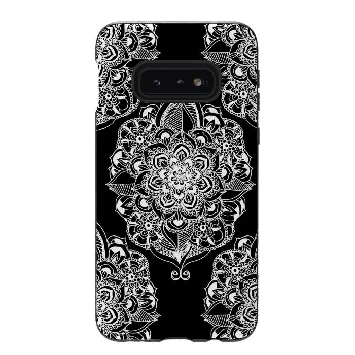 Galaxy S10e StrongFit Black & White Graphic Mandala Diamonds by Tangerine-Tane