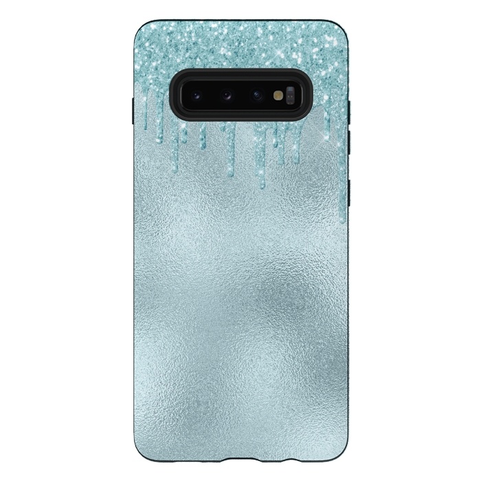 Galaxy S10 plus StrongFit Ice Blue Glitter Droplets on Metal Foil by  Utart