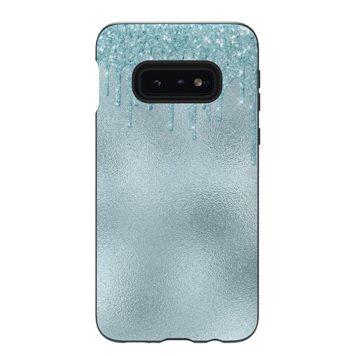 Galaxy S10e StrongFit Ice Blue Glitter Droplets on Metal Foil by  Utart