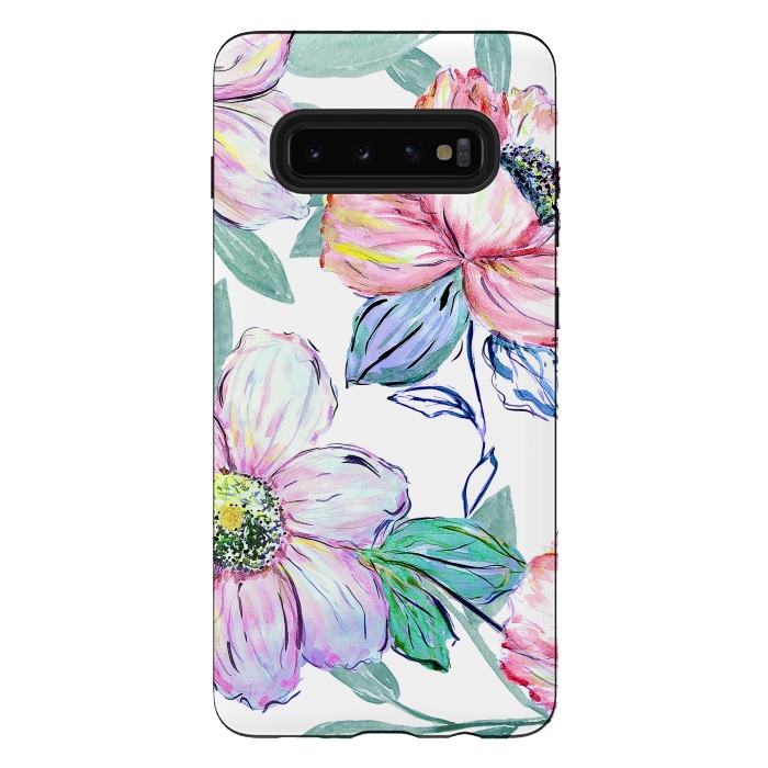 Galaxy S10 plus StrongFit Romantic watercolor flowers hand paint design by InovArts