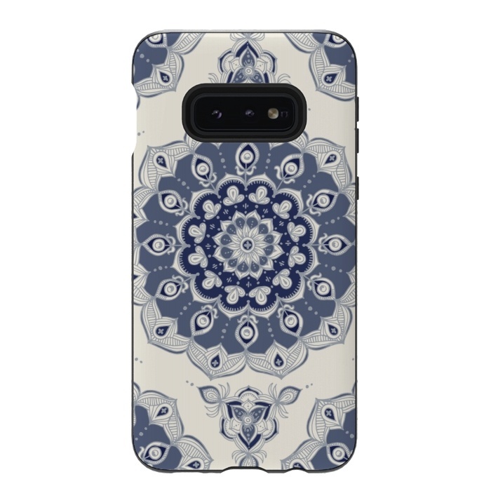 Galaxy S10e StrongFit Grey Blue Monochrome Floral Mandala by Micklyn Le Feuvre