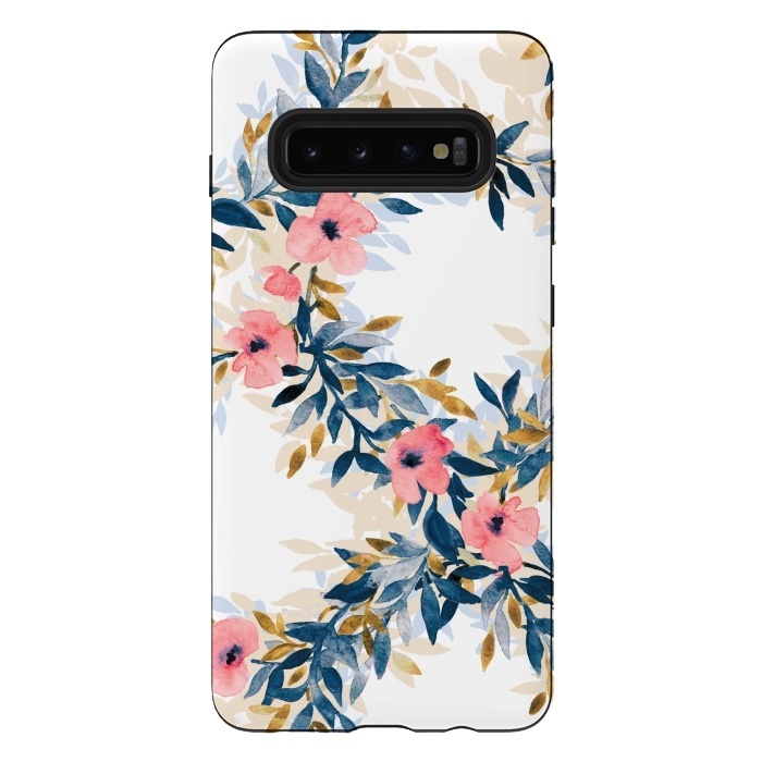 Galaxy S10 plus StrongFit Fresh Pink Watercolor Floral Wreaths by Micklyn Le Feuvre