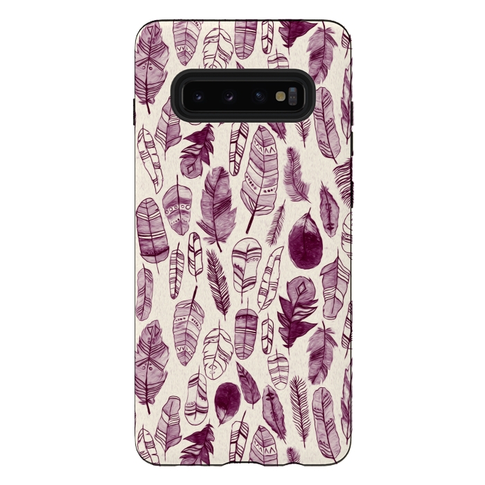 Galaxy S10 plus StrongFit Maroon Feathers  by Tigatiga