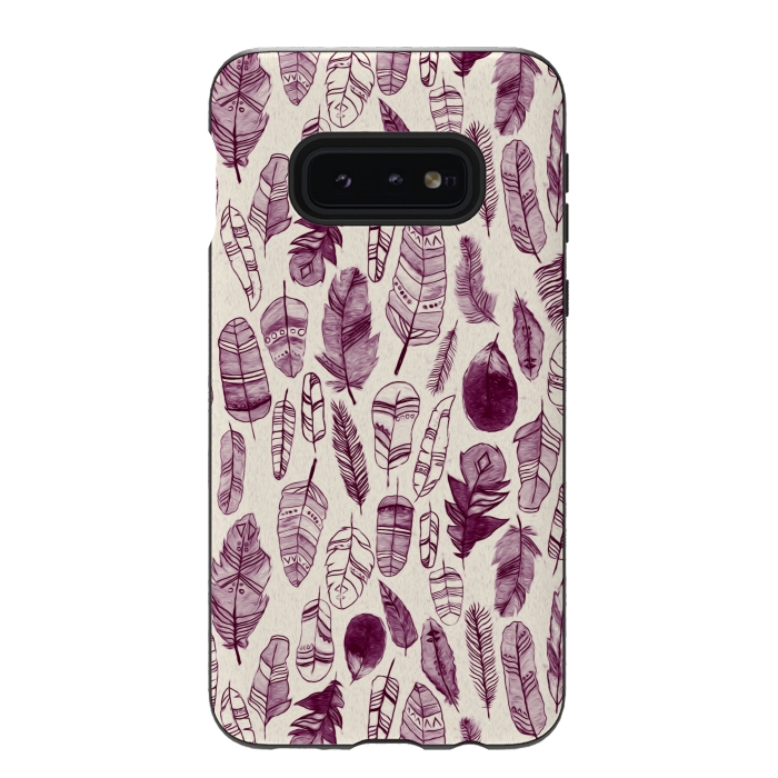 Galaxy S10e StrongFit Maroon Feathers  by Tigatiga