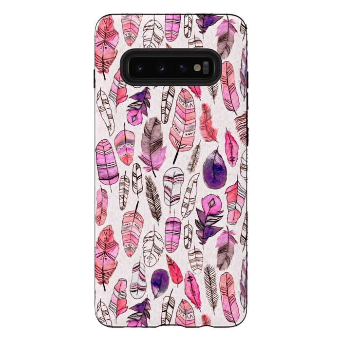 Galaxy S10 plus StrongFit Pink Feathers  by Tigatiga
