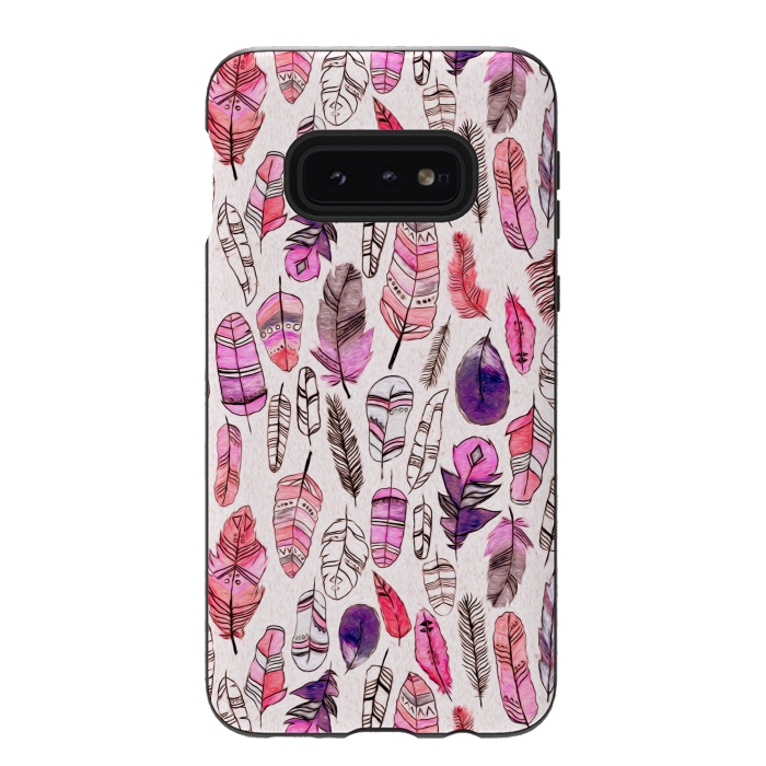 Galaxy S10e StrongFit Pink Feathers  by Tigatiga