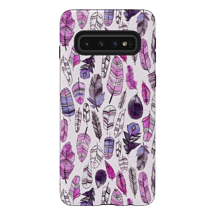 Galaxy S10 StrongFit Purple Feathers  by Tigatiga