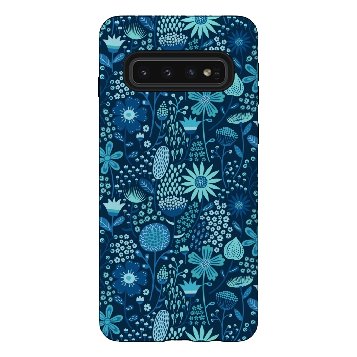 Galaxy S10 StrongFit Celebration Floral Blue by Portia Monberg