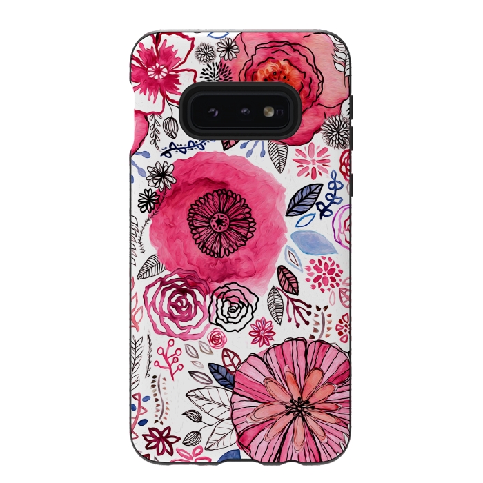 Galaxy S10e StrongFit Pink Floral Mix  by Tigatiga