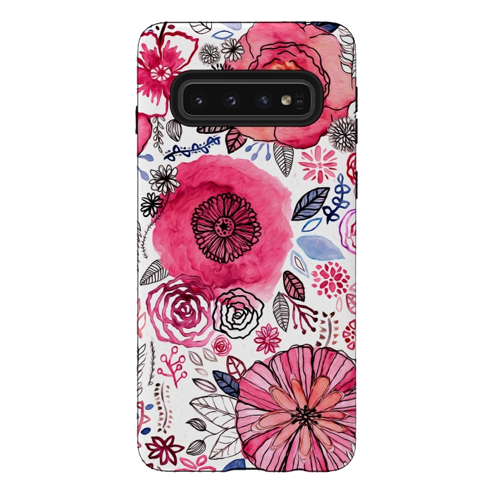 Galaxy S10 StrongFit Pink Floral Mix  by Tigatiga