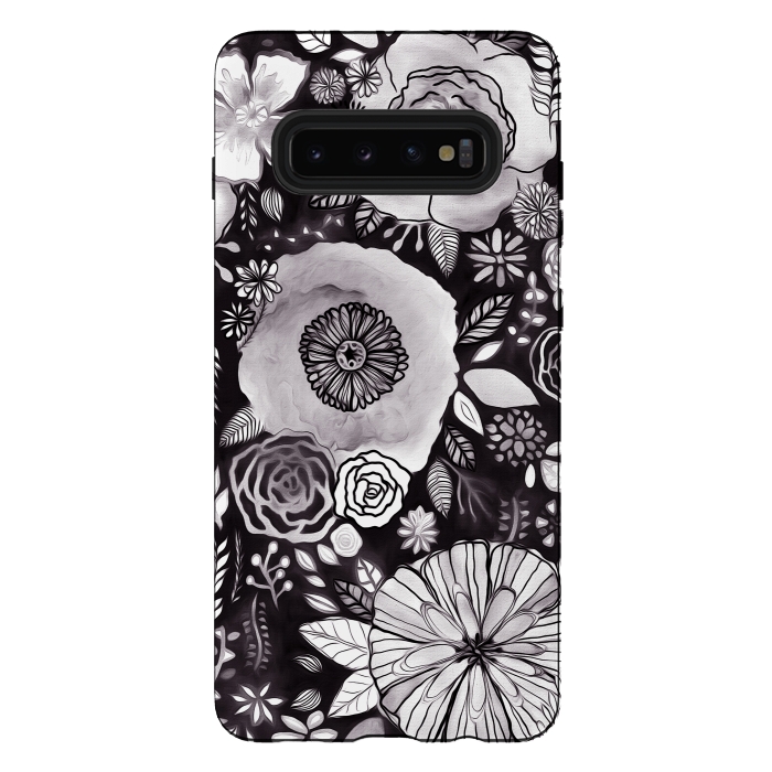 Galaxy S10 plus StrongFit Black & White Floral Mix  by Tigatiga