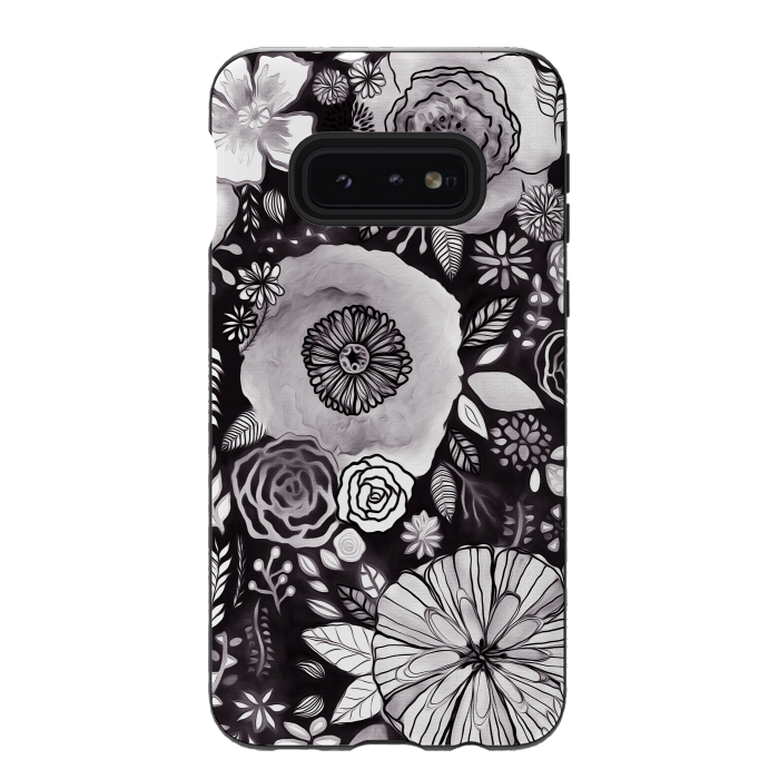 Galaxy S10e StrongFit Black & White Floral Mix  by Tigatiga