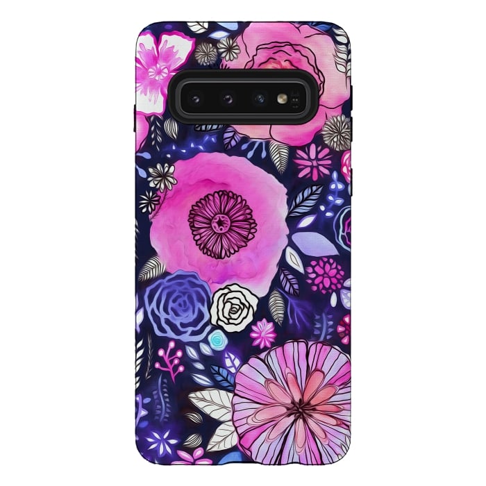 Galaxy S10 StrongFit Magenta Floral Mix  by Tigatiga