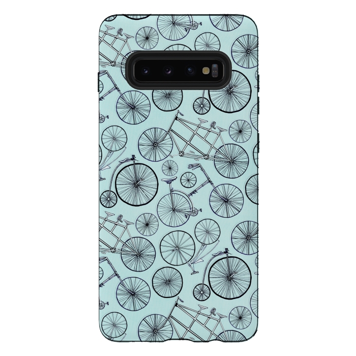 Galaxy S10 plus StrongFit Vintage Bicycles on Blue  by Tigatiga