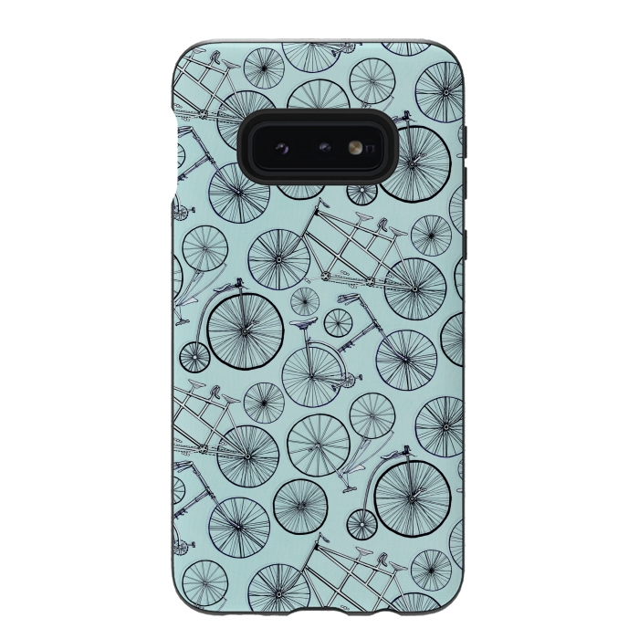 Galaxy S10e StrongFit Vintage Bicycles on Blue  by Tigatiga