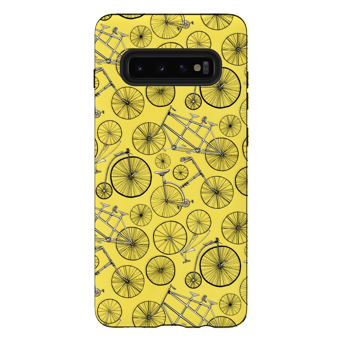 Galaxy S10 plus StrongFit Vintage Bicycles on Yellow  by Tigatiga