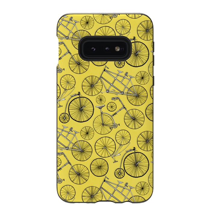 Galaxy S10e StrongFit Vintage Bicycles on Yellow  by Tigatiga