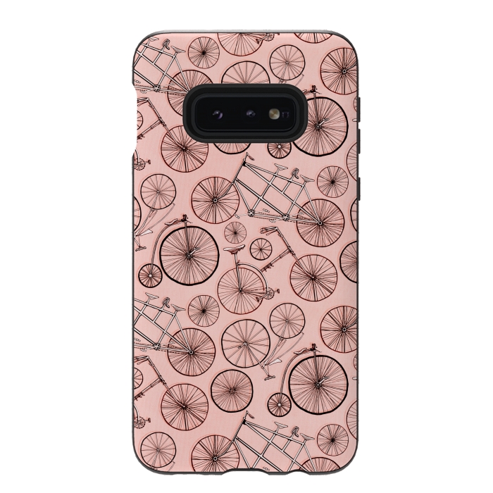 Galaxy S10e StrongFit Vintage Bicycles on Pink by Tigatiga