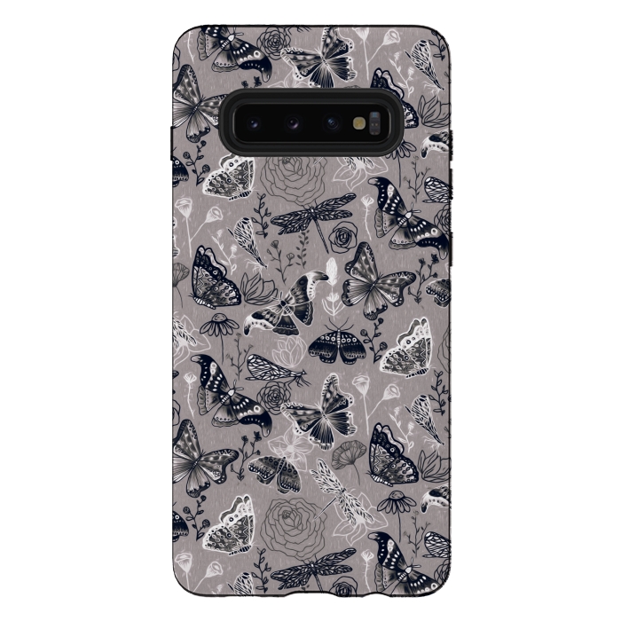 Galaxy S10 plus StrongFit Grey Butterflies, Dragonflies and Moths  by Tigatiga