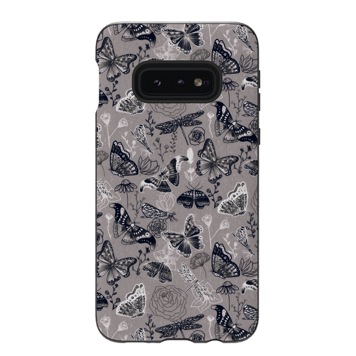 Galaxy S10e StrongFit Grey Butterflies, Dragonflies and Moths  by Tigatiga