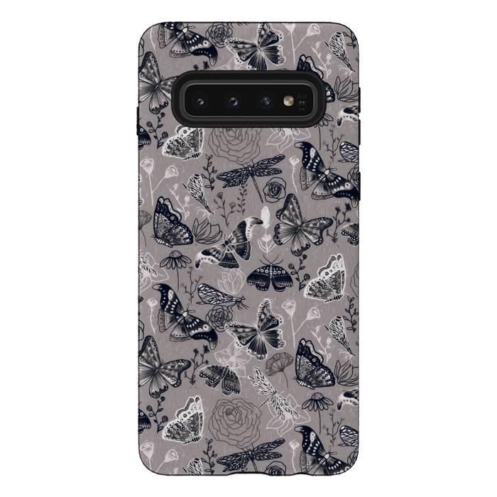 Galaxy S10 StrongFit Grey Butterflies, Dragonflies and Moths  by Tigatiga