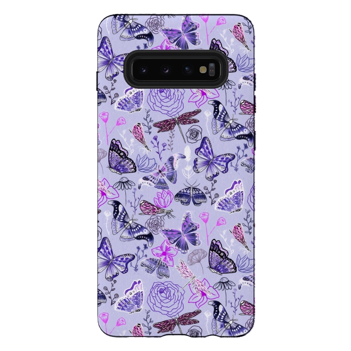 Galaxy S10 plus StrongFit Butterflies, Dragonflies and Moths on Purple by Tigatiga