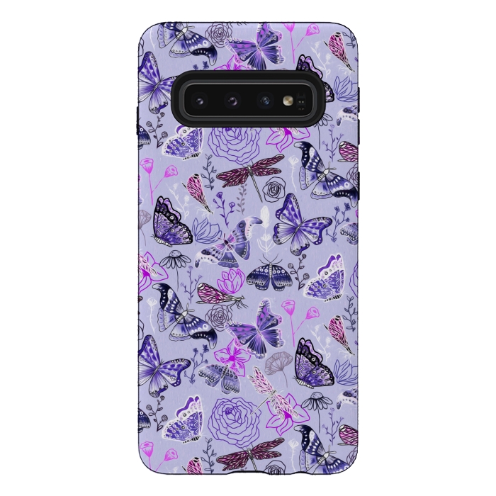 Galaxy S10 StrongFit Butterflies, Dragonflies and Moths on Purple by Tigatiga